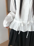Ash Lace Waist Ribbon Strap Blouse