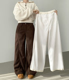 Hem Snap Corduroy Diagonal Cut Long Wide Banding Pants