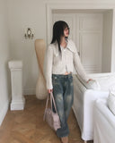 Ar Big Collar Fur Angora Two-Way Knit Zip-up