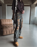 Greener damage wide denim pants