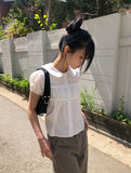 Popori Round Collar Short Sleeve Blouse