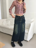 Toku Vintage Washing Cargo Denim Long Skirt