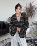 Dehes Hooded String Checkered Shirt