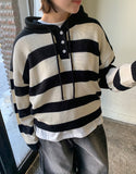 Corelli Button Stripe Hood Knit