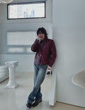 Star stud track line leather jacket