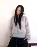 Hoa color matching hooded zip-up fur jacket