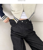 Raw autumn non-fade banding casual wide denim pants