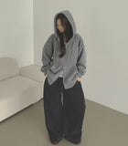 Loose Fit Two-Way Soft Embroidered Hood Zip-Up