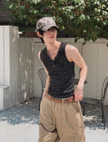 [PLAN MADE/MADE] Acid Henley Neck Washing Sleeveless