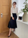 Rund shawl collar puff blouse