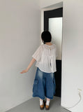 [unisex] Colds Banding Bermuda Big Cargo Denim Pants