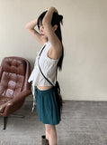 Leeum pleated shirring string sleeveless blouse