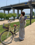 [BAONHAUS] Revish Summer Seersucker Check Banding Wide Pants
