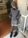 HAIRY LINE KNIT HOOD ZIP-UP