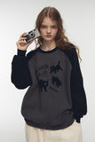 Cat Boucle Embroidered Raglan Sweatshirt