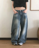 Binden side pin tuck back pocket wide denim pants