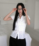 Kasen pleated shirring short sleeve shirt