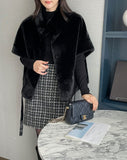 Meryl Eco Fur Mink Short Sleeve Cape Jacket (Belt Set)