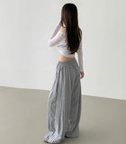 Unique Side Line Folding Pintuck Mega Wide Banding Pants