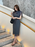 Jenia Tie Chiffon Tulip Sleeve Long One Piece