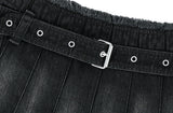 BUCKLE DENIM PLEATS SKIRT