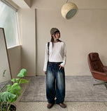 Senreto washed stitch denim pants