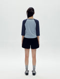 W Raglan Color Matching Three Quarter Sleeve T-Shirt