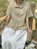 [BAONHAUS] Kimmo Check Shirring Collar Short Sleeve Blouse