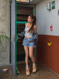 Cutting Waist Shorts Denim Pants