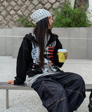 Land Stars and Stripes Two-Way Semi-Crop Hooded Zip-Up