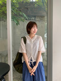 Minbomi Punching Lace Hood Short Sleeve Blouse