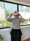 Colmen Stripe Hood Crop Short Sleeve Tee