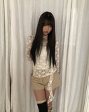 [Muffler Set] Diven Flower See-through Lace Blouse Set