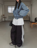 Kanto incision denim two-way quilted flight jumper