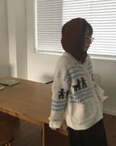 Nekan Nordic collar wood button knit cardigan