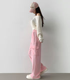 Corduroy Microfiber Velvet Pocket Cargo Long Wide Banding Pants