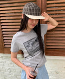 Puring Rabbit Lace Print Short Sleeve T-Shirt