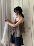 Oni Check Layered Halter Leeveless Blouse Set