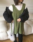 Kizen Wool Boucle Sleeveless Layered Vest Knit Mini One Piece