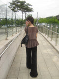 Rimae See-Through Frill Shirring Ribbon Short Sleeve Blouse