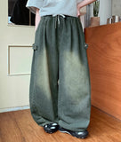 Beple Snap Button Banding Denim Balloon Wide Pants