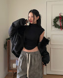 [U-BASIC] Penny brushed shirring cap sleeve half-polar