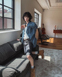 Pilen side shirring check shirt