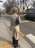 Chori Small Check Shirring Pintuck Puff Short Sleeve Shirt