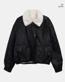 [Fur lining] Hiran Mink Fur Collar Leather Jumper