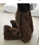 Corduroy Folding Pintuck Hem Snap Wide Banding Pants