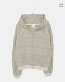 Bima Stripe Pocket Loose Fit Long Sleeve Hooded Zip-Up