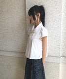Lute round collar button puff jacket