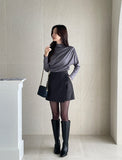 Dielb Half Neck Unbalanced Drape T-Blouse