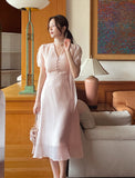 Hanin V-neck Chiffon Tie Short Sleeve Long One Piece